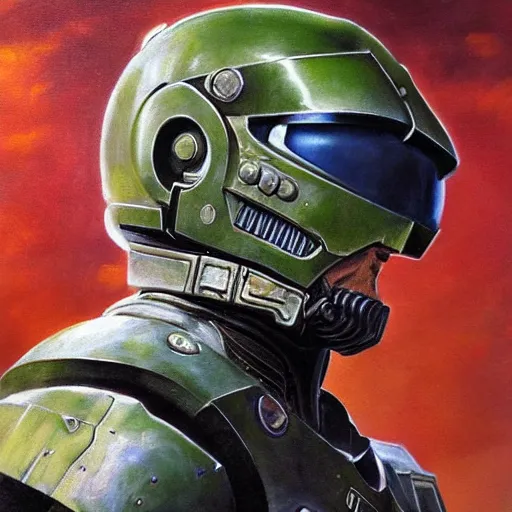 Prompt: ultra realistic portrait painting of ja morant as master chief, art by frank frazetta, 4 k, ultra realistic, highly detailed, epic lighting