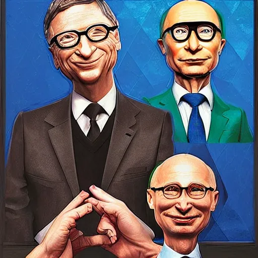 Prompt: UHD photorealistic Bill Gates playing poker with Klaus Schwab and Vladimir Putin, hyperrealistic, correct details, cosmic dynamic lighting, symmetrical faces, accurate faces, in the style of art nouveau by Danielle Tunstall