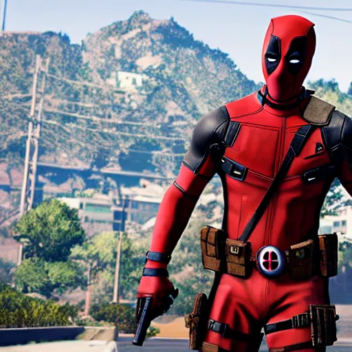 Image similar to deadpool in gta 5 4 k detailed super realistic