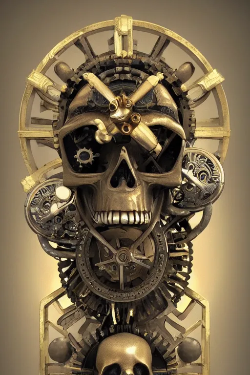 Prompt: conceptart 3 d render skull, the skull is decorated with art deco and steam punk gears details inside, hyperrealistic, volumetric lighting, ultra detailed, elegant, octane render, blue and gold, 8 k, trending on artstation, unreal engine