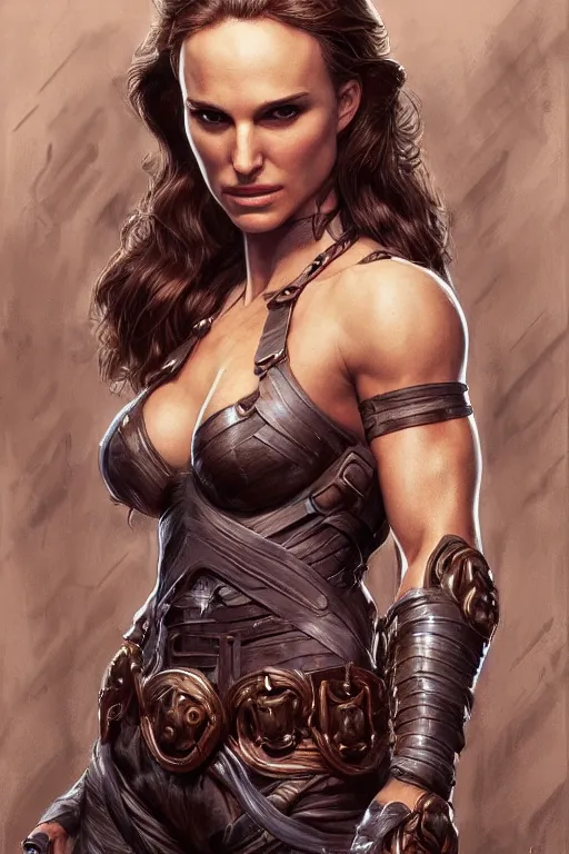 Image similar to muscled Natalie Portman as a ruggedly handsome hero, intricate, elegant, highly detailed, centered, digital painting, artstation, concept art, smooth, sharp focus, illustration, art by artgerm and donato giancola and Joseph Christian Leyendecker, Ross Tran, WLOP