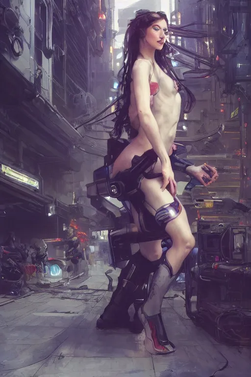 Image similar to a beautiful girl in a cyberpunk costume is standing near ford mustang. masterpiece 4k digital illustration by Ruan Jia and Mandy Jurgens and Artgerm and william-adolphe bouguereau, award winning, Artstation, art nouveau aesthetic, Alphonse Mucha background, intricate details, realistic, panoramic view, Hyperdetailed, 8k resolution, intricate art nouveau