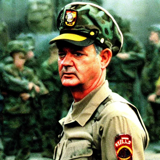 Prompt: film still of Bill Murray in Full Metal Jacket