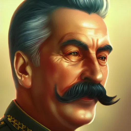 Image similar to portrait of stalin, 8 k uhd, unreal engine, octane render in the artstyle of finnian macmanus, john park and greg rutkowski