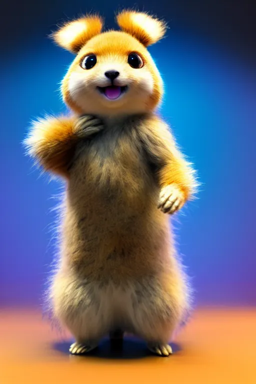 Prompt: high quality 3 d render hyperrealist very cute multicolor fluffy! cyborg!!! quokka hybrid, highly detailed body tech wires, vray smooth, in the style of detective pikachu, hannah yata charlie immer, dramatic blue light, low angle, uhd 8 k, sharp focus