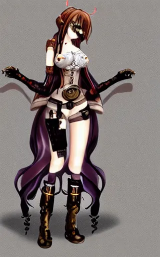 Image similar to steampunk anime girl posing in front of a white background, digital art, trending on artstation