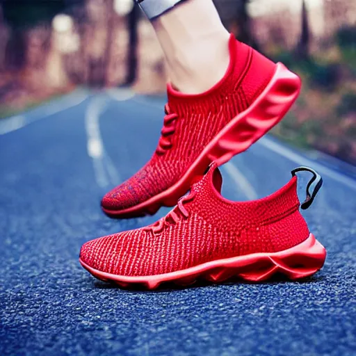 Prompt: Aerodynamic sports shoes🍒, inspired by nature