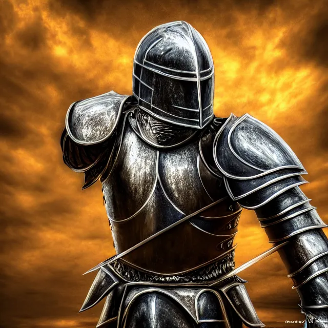 Prompt: knight, fantasy, reflect, highly detailed, 4 k, hdr, smooth, sharp focus, high resolution, award - winning photo, photorealistic