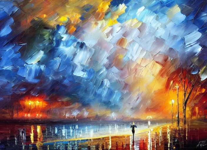 Prompt: palette knife painting of a thunderstorm landscape, sepia, muted, (((by Misun Afremov))), by Joshua Davison, by (Justyna Kopania), by Joseph Lee