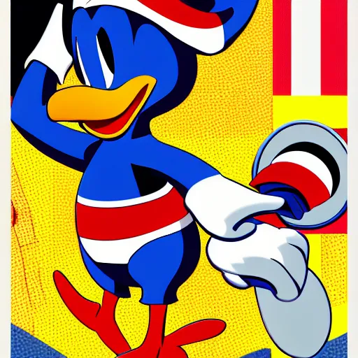 Prompt: donald duck, fiction, pop art, stability, intricate, elegant, 8 k, uhd, justify, artstation, concept art, matte, sharp focus, illustration, consistent, highly detailed object content, proportional object content