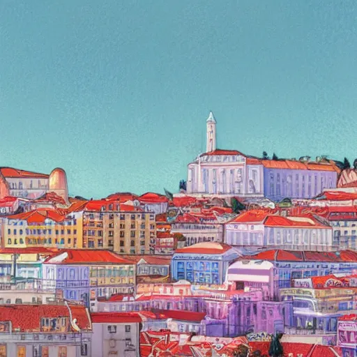 Prompt: city of lisbon, pastel soft colors, in the style of danny mcbride, knyazev konstantin