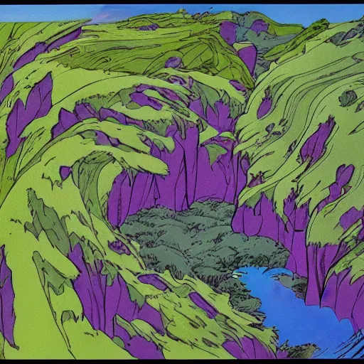 Image similar to The Purple People Eater :: extremely detailed landscape :: concept art by Don Bluth :: a masterpiece by Alan Davis ::