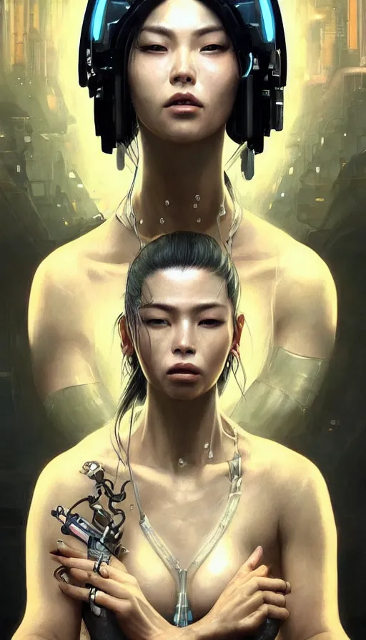 Prompt: cyberpunk, perfectly-centered-Portrait of the most beautiful women on the planet, mechanic, lost, visor, yakuza, sweaty, asian, insane, intricate, highly detailed, digital painting, artstation, concept art, smooth, sharp focus, illustration, Unreal Engine 5, 8K, art by artgerm and greg rutkowski and alphonse mucha