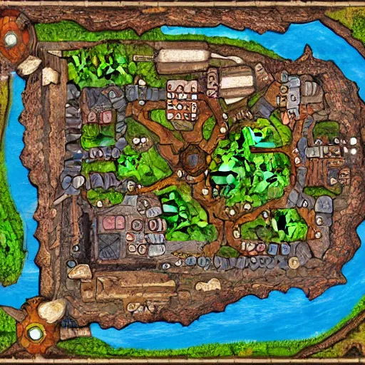 Image similar to D&D battlemap of small town, medieval dnd, colorfull digital fantasy art, 4k