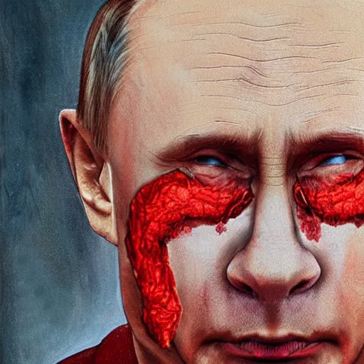 Image similar to vladimir putin became bloody ugly worm, photo - realistic, color image, 2 k, highly detailed, bodyhorror, occult art