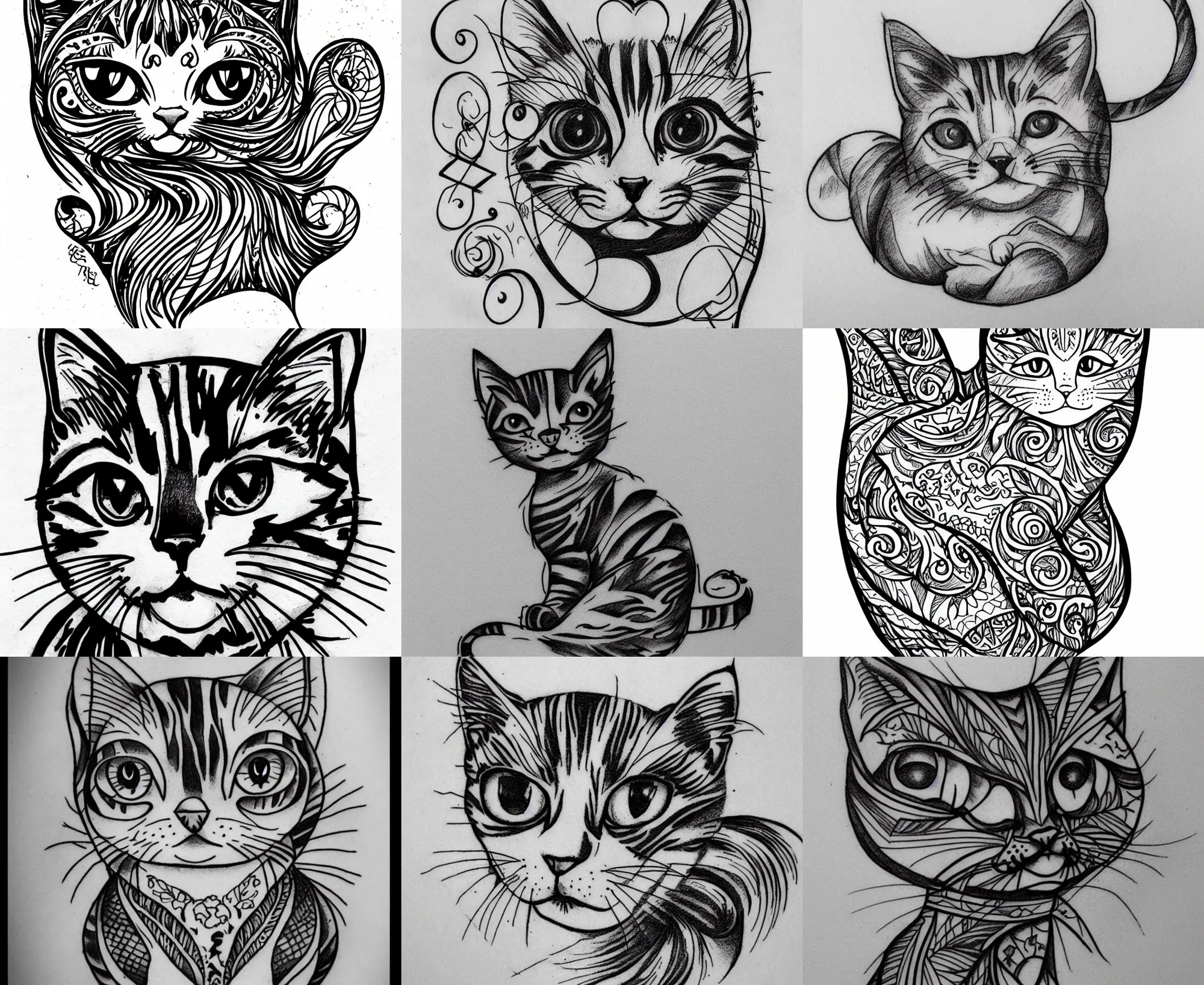 Image similar to Tattoo Design line sketch Stylized kitten, very aesthetic