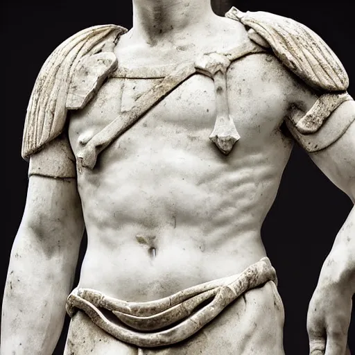 Image similar to marble statue of a roman soldier, photograph, highly detailed