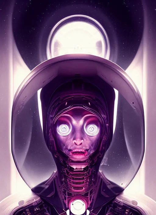 Image similar to symmetry!! portrait of astronaut, sci - fi horror, glowing lights!!, elegant, intricate, body horror, dark design, highly detailed, dark lighting, digital art, digital painting, artstation, smooth, sharp focus, illustration, art by artgerm and h r giger and greg rutkowski and alphonse mucha, 8 k