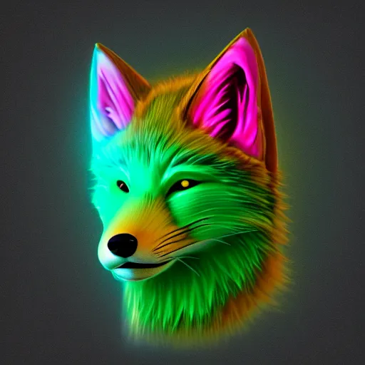 Prompt: digital green fox, retrowave palette, digital world, highly detailed, electric breeze, anatomically correct green vulpine, synth feel, fluffy face, ear floof, flowing fur, super realism, accurate animal imagery, 4 k digital art