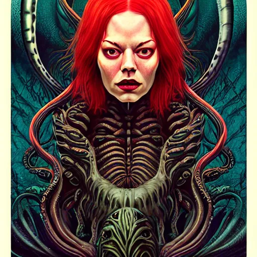 Prompt: scorn giger venom alien doom zdislaw bekinski horror hell alien tentacles satan fire flame, beautiful underwater redhead woman portrait of emma stone, pixar style, by tristan eaton stanley artgerm and tom bagshaw.