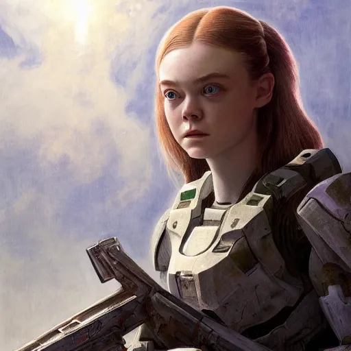 Prompt: ultra realistic medium shot portrait painting of elle fanning in halo 2, underwater, art by frank frazetta and sachin teng, 4 k, ultra realistic, highly detailed, epic lighting