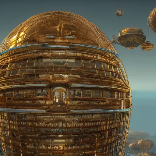 Image similar to enormous flying city in a faberge egg, sky, steampunk, fantasy art, unreal engine,