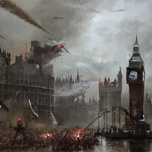 Image similar to war of the world, battle for london, dital painting, very detailed, art by jakub rozalski