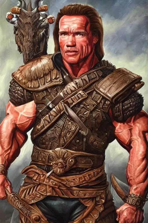 Prompt: arnold schwarzenegger portrait as a dnd character fantasy art.