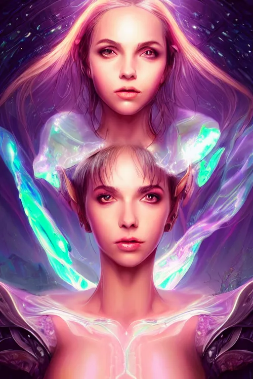 Prompt: a photographic portrait of an attractive young girl, partially clothed in ethereal armor, surrounded by colorful transparent plasma, emitting psychic powers, beautiful bone structure, perfectly proportioned face, perfect eyes, intricate, elegant, highly detailed, hyper detailed, trending on tumblr, by artgerm, by loish, fantasy scene, fantasy aesthetic, from Valerian and the City of a Thousand Planets, trending on Artstation