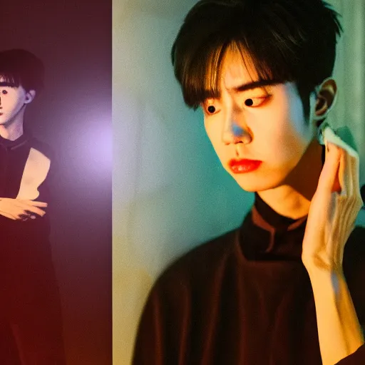 Prompt: a cosmic horror visual exploration of kim doyoung of nct spying on his estranged wife, vignette, dramatic lighting, highly detailed