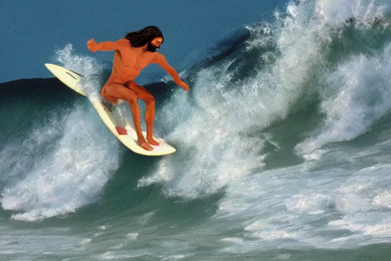 Prompt: jesus surfing the vibe wave