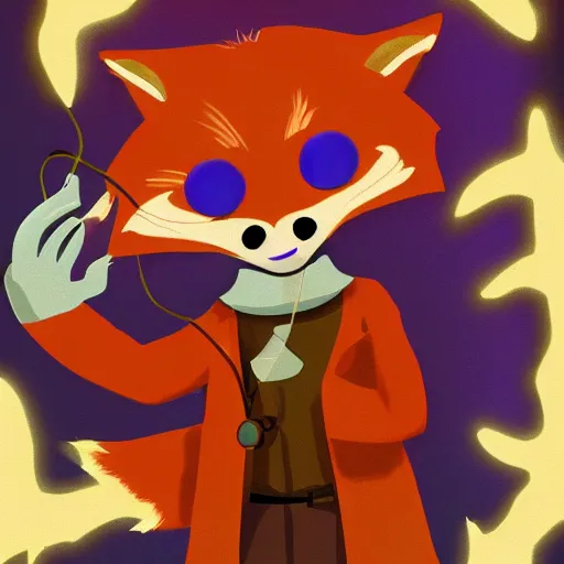 Image similar to stern looking fox in a lab coat, casting a magic spell, furaffinity