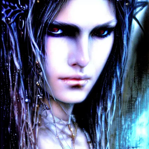 Image similar to an award finning closeup facial portrait by luis royo and john howe of a very beautiful and attractive female bohemian cyberpunk traveller aged 1 9 in excessively fashionable cyberpunk gear