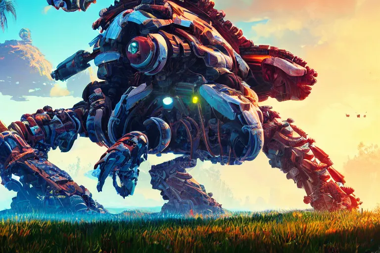 Image similar to shellsnapper machine mecanical creature robot of horizon forbidden west horizon zero dawn radiating a glowing aura global illumination ray tracing hdr fanart arstation by ian pesty and alena aenami artworks in 4 k