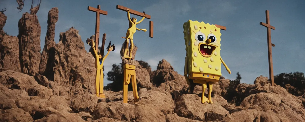 Prompt: the crucifixion of spongebob, national geographic, canon 5 0 mm, cinematic lighting, photography, retro, film, kodachrome