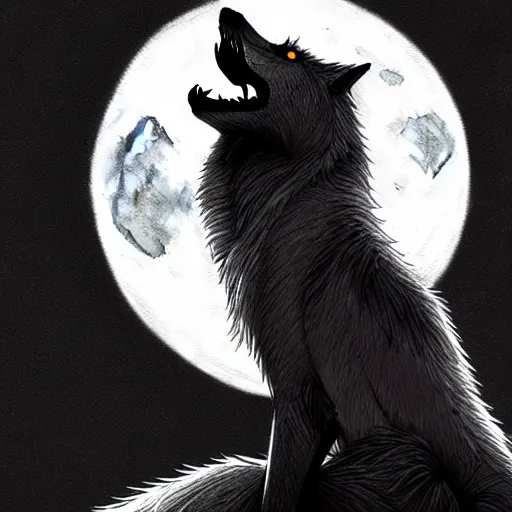 Prompt: werewolf howling at the full moon, side angle, artstation, highly detailed, intricate, pencil