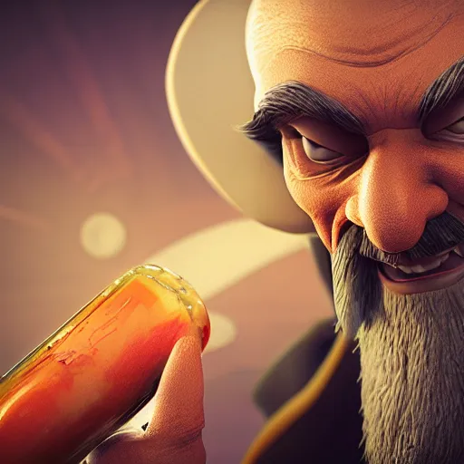 Image similar to rasputin as grubhub character, octane render, realistic texture, depth of field