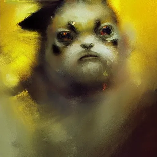 Prompt: face protrait of pikachu, realistic, ultrahd, jeremy mann painting