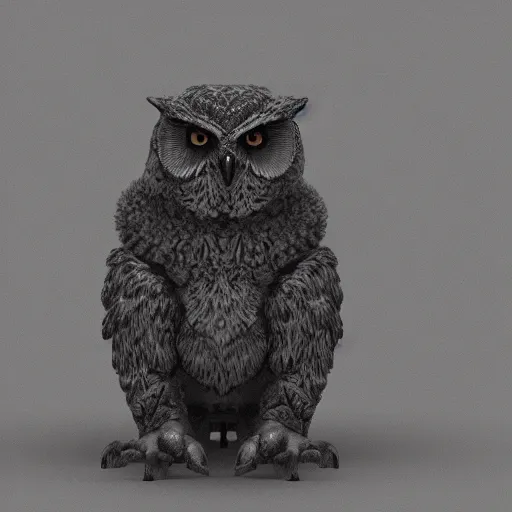 Image similar to a chimera of an owl and a bear, high detail render