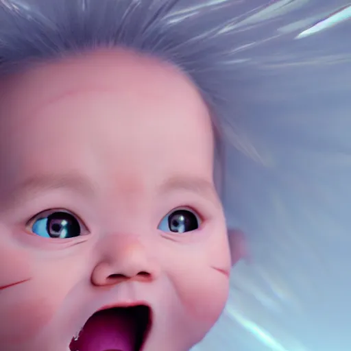 Image similar to cute angry baby, hyperrealism, hyperrealistic, cinematic masterpiece, fantasy style 8 k octane render