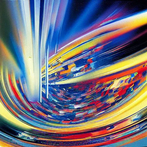 Image similar to abstract art representing momentum, oil painting by john berkey and gabriel dawe, masterwork