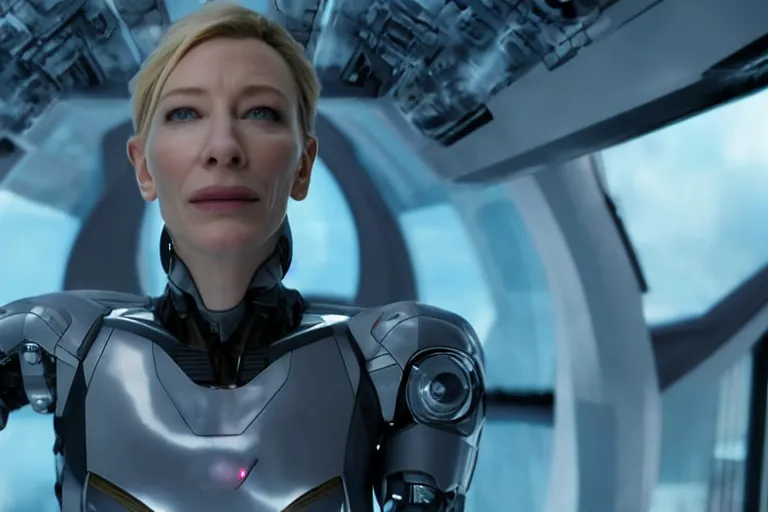 Image similar to cate blanchett on the bridge of a starship,cyborg, 4k,anime, movie still