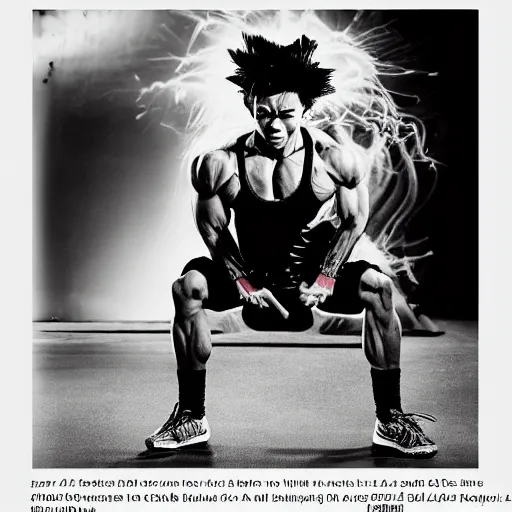 Prompt: candid photo of Cosmic Goku at Planet Fitness by Annie Leibowitz, photorealisitc, extremely detailed
