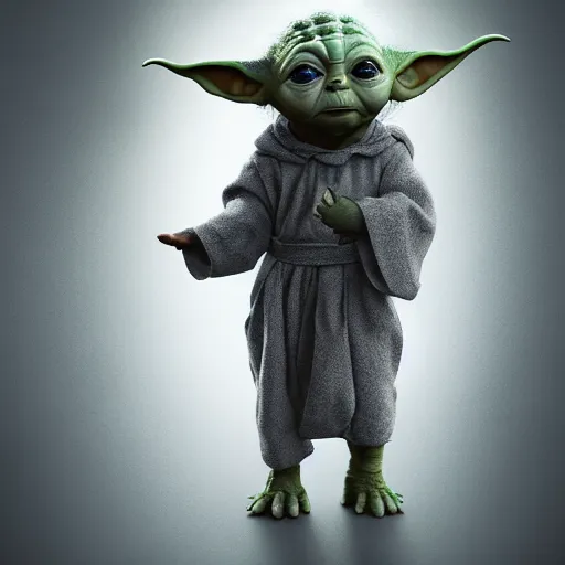 Prompt: full body pose, hyperrealistic photograph of female baby yoda, dim volumetric lighting, 8 k, octane beautifully detailed render, extremely hyper detailed, intricate, epic composition, cinematic lighting, masterpiece, trending on artstation, very very detailed, stunning, hdr, smooth, sharp focus, high resolution, award, winning photo, dslr, 5 0 mm