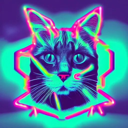 Image similar to cat skull in hoodie, portrait, vaporwave, synthwave, neon, vector graphics, cinematic, volumetric lighting, f 8 aperture, cinematic eastman 5 3 8 4 film, photorealistic