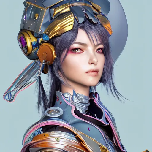 Image similar to studio portrait of lawful good colorful female holy mecha paladin absurdly beautiful, elegant, young sensual graceful woman, ultrafine hyperrealistic detailed face illustration by kim jung gi, irakli nadar, intricate linework, sharp focus, bright colors, matte, octopath traveler, final fantasy, unreal engine highly rendered, global illumination, radiant light, intricate environment