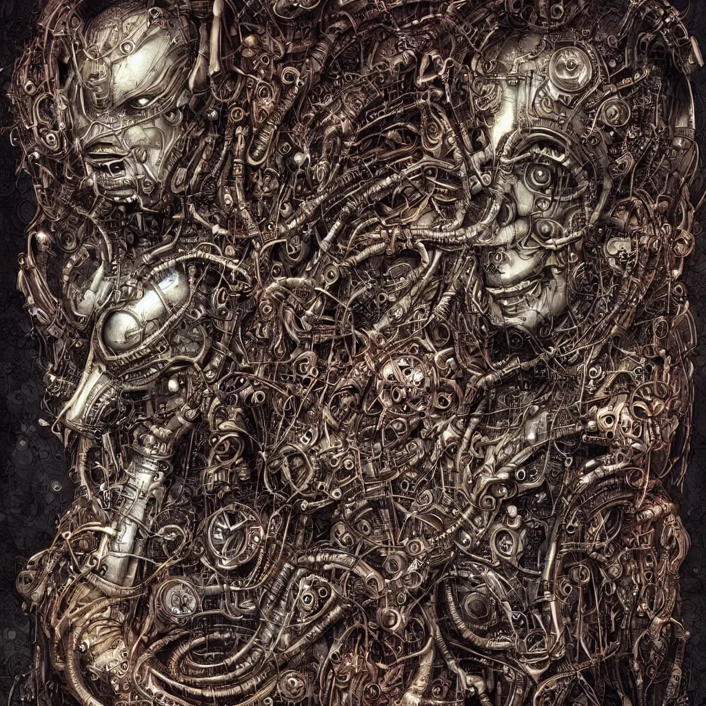 Image similar to creppy alien hand drawing a human face, in the styles of, digital art, steampunk, high resolution, cybertronic, cyberpunk insanely detailed, patrick woodroffe