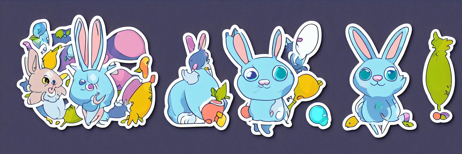 Prompt: symmetrical cute monster rabbit, vector sticker art, sticker, clean background, illustration, spread sheet, game icon