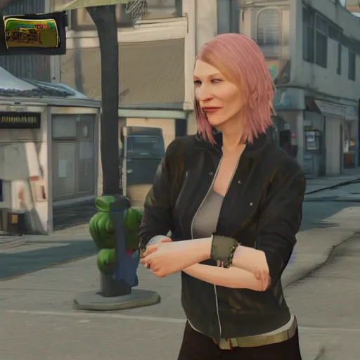 Prompt: cate blanchett in grand theft auto V, gaming, detailed, 4k