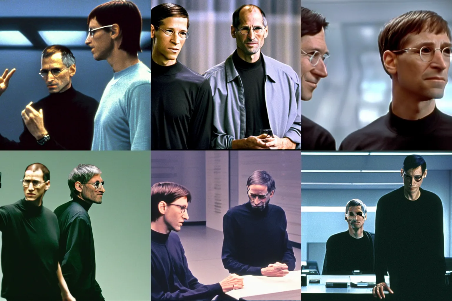 Prompt: movie still of Bill Gates and Steve Jobs in The Matrix, 4K